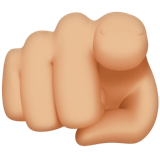 karşıyı işaret eden işaret parmağı: orta açık cilt tonu