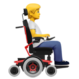 elektrikli tekerlekli sandalyede kişi: sağa dönük